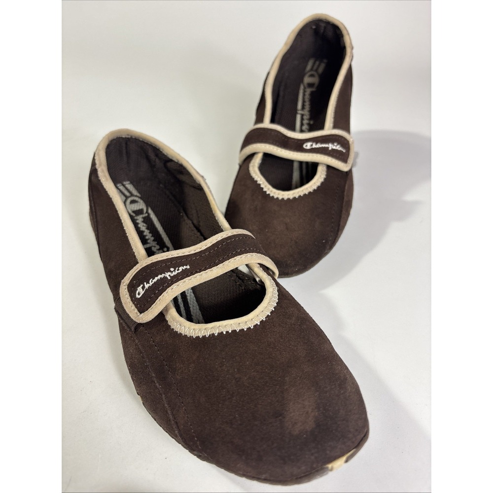 Champion Mary Jane Sneaker Flats Women's Size 8.5 Brown Leather Comfort Slip On - Picture 2 of 7